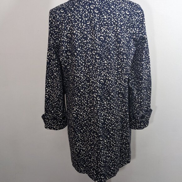Talbots Floral Print Trench Coat Navy Blue White Lined Button Size 12 - Picture 7 of 11
